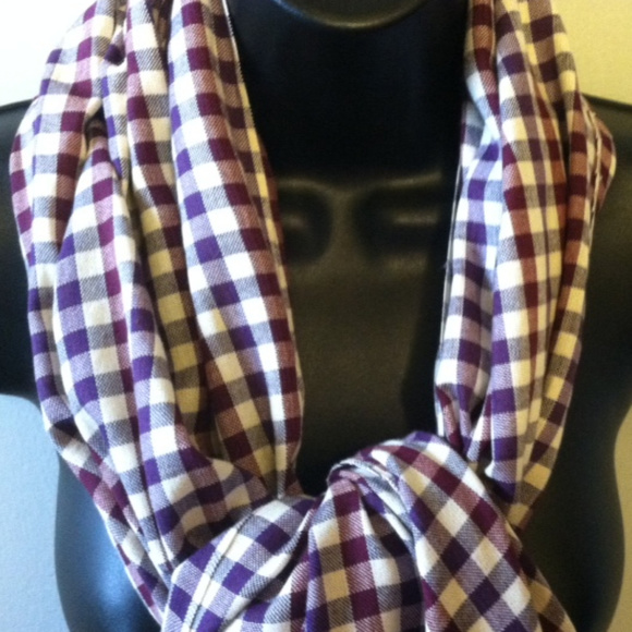 Large Gingham Scarf Wrap Cream Purple Plum - Picture 2 of 3